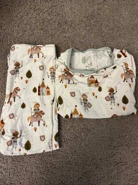 Kids Cream Knight & Castle Pajama Set - Cute Printed Two-Piece